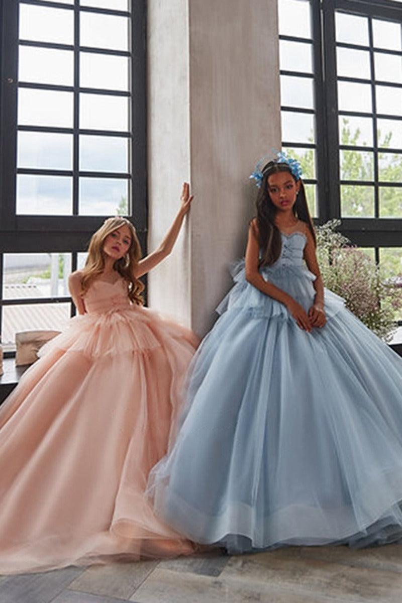 Spaghetti Strap Sweetheart Tiered Ruffle Tulle Flower Girl Dresses 693610462453 - 10 Days / Pink / 2 - COCOMELODY
